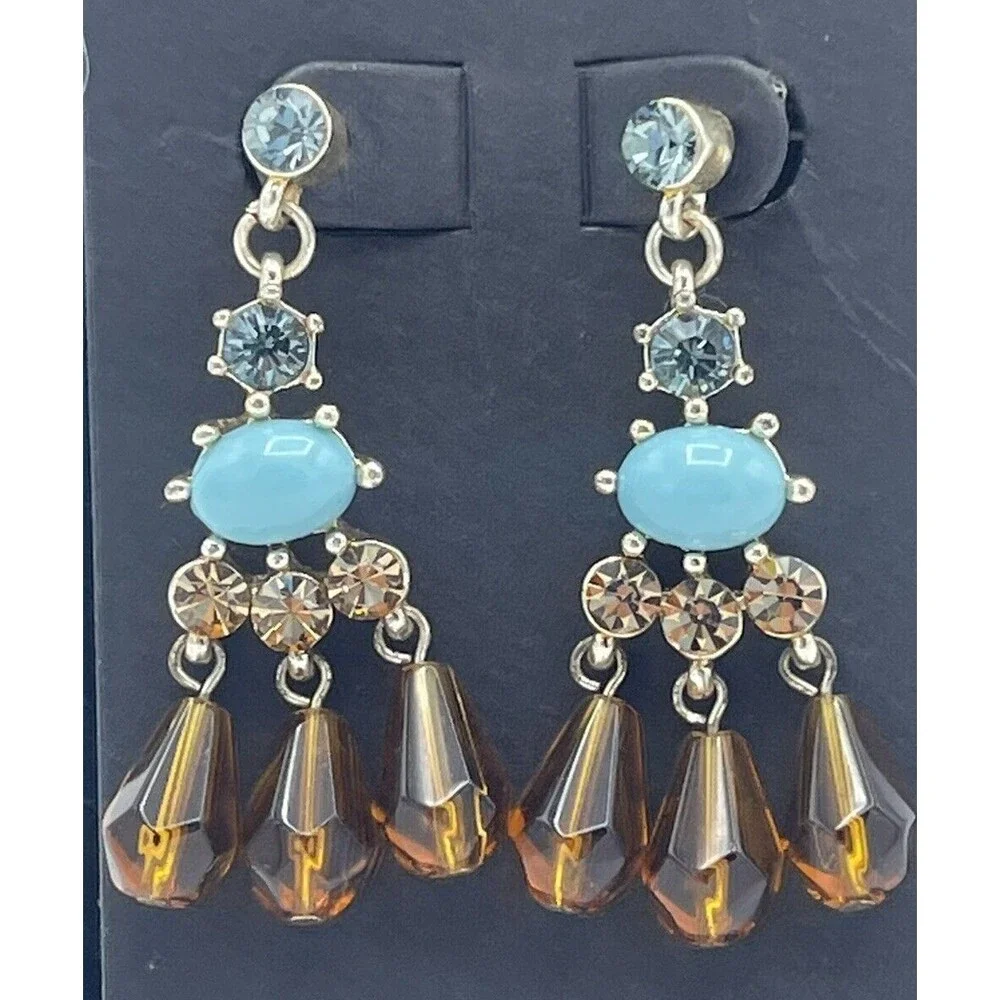 Banana Republic Small Turquoise & Brown Stone Chandelier Earrings New